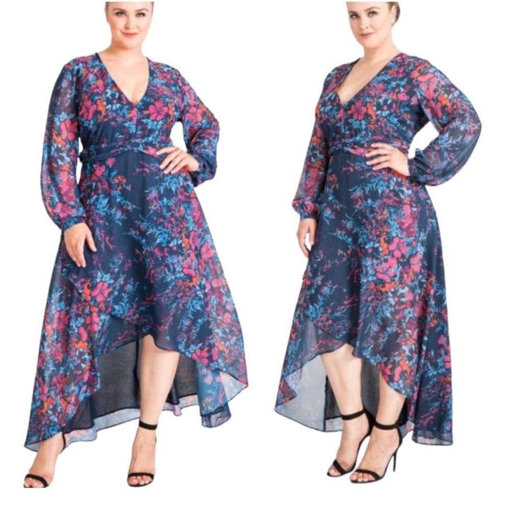 Standards & Practices Womens Navy Blue Floral High Low Maxi Dress 3X Flowy
